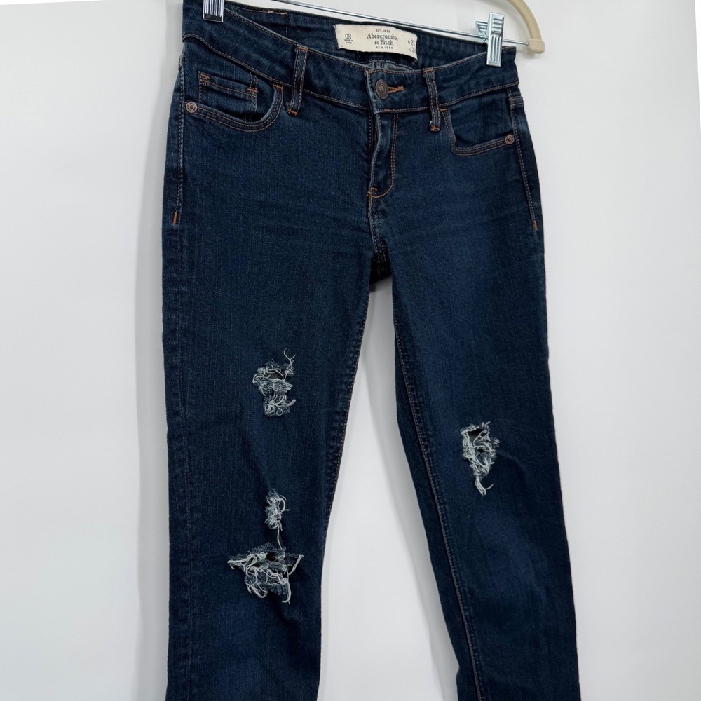 Abercrombie & Fitch Skinny Jeans Womens 0R 25 Dark Wash Distressed Raw Hem